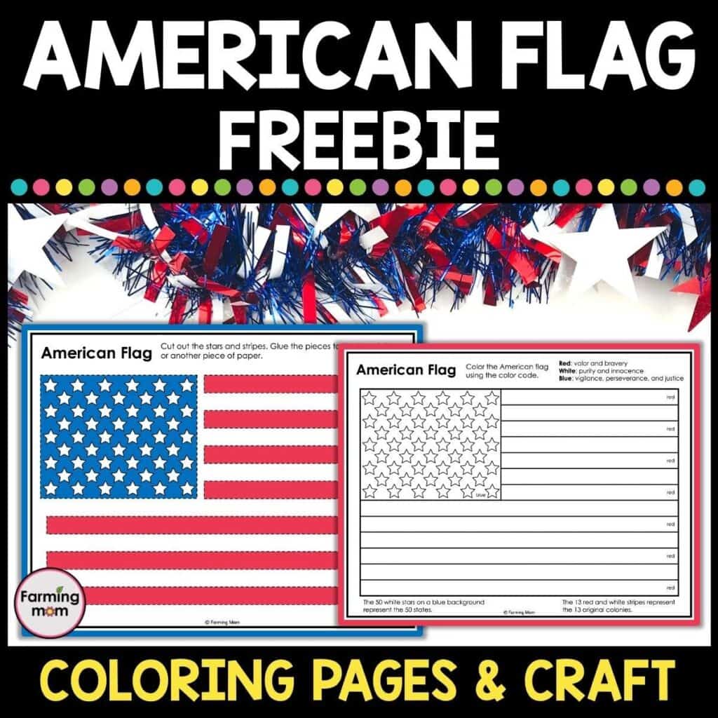 american flag printable craft and coloring pages on a desk with patriotic garland